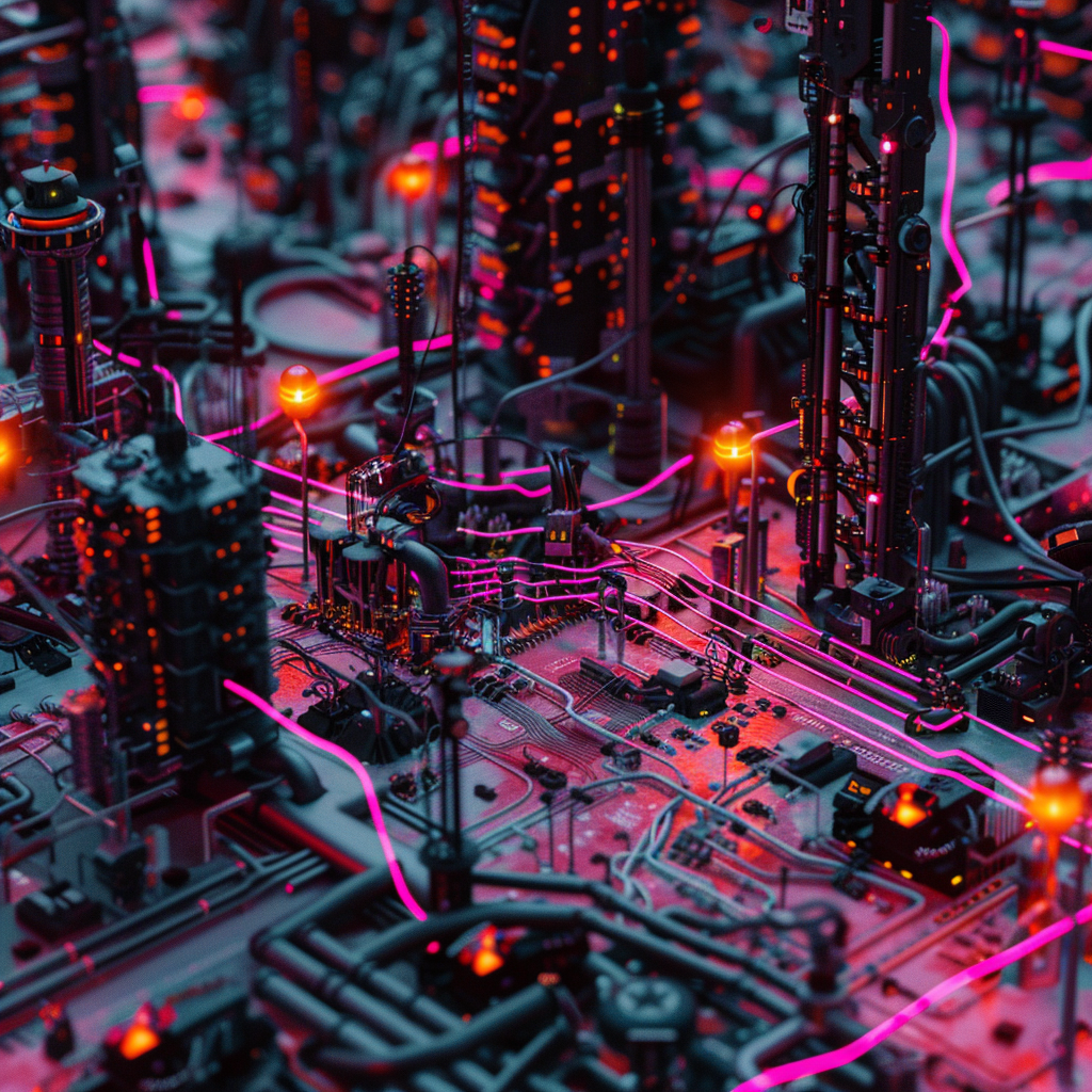 Cyberpunk city cables detailed view