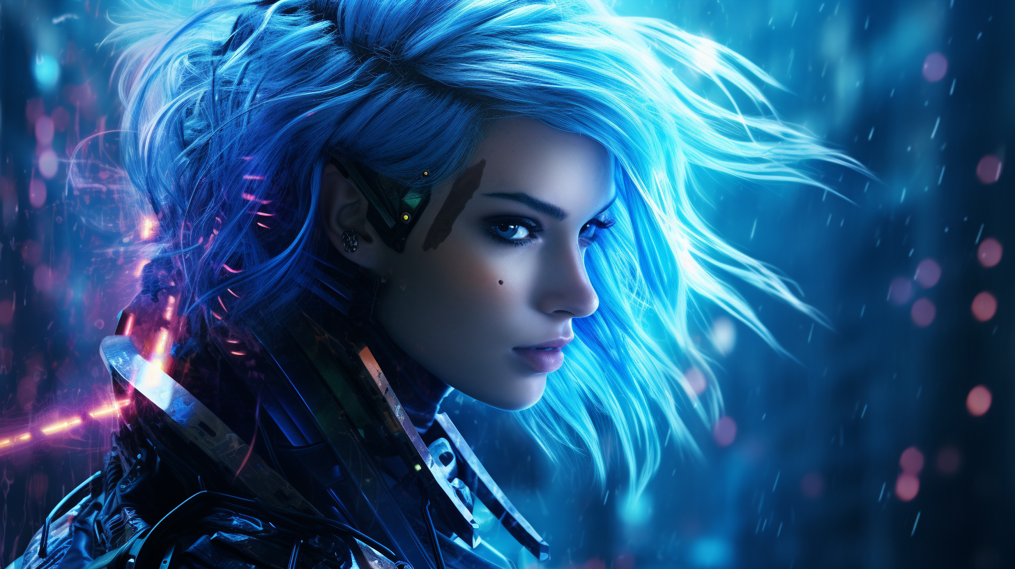 Cyberpunk Female Warrior with Blue Hair