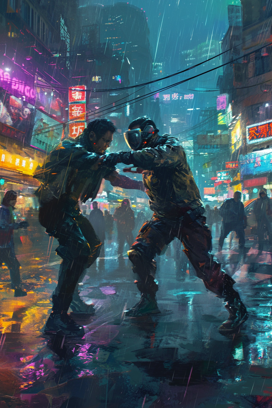 Cyberpunk fight scene