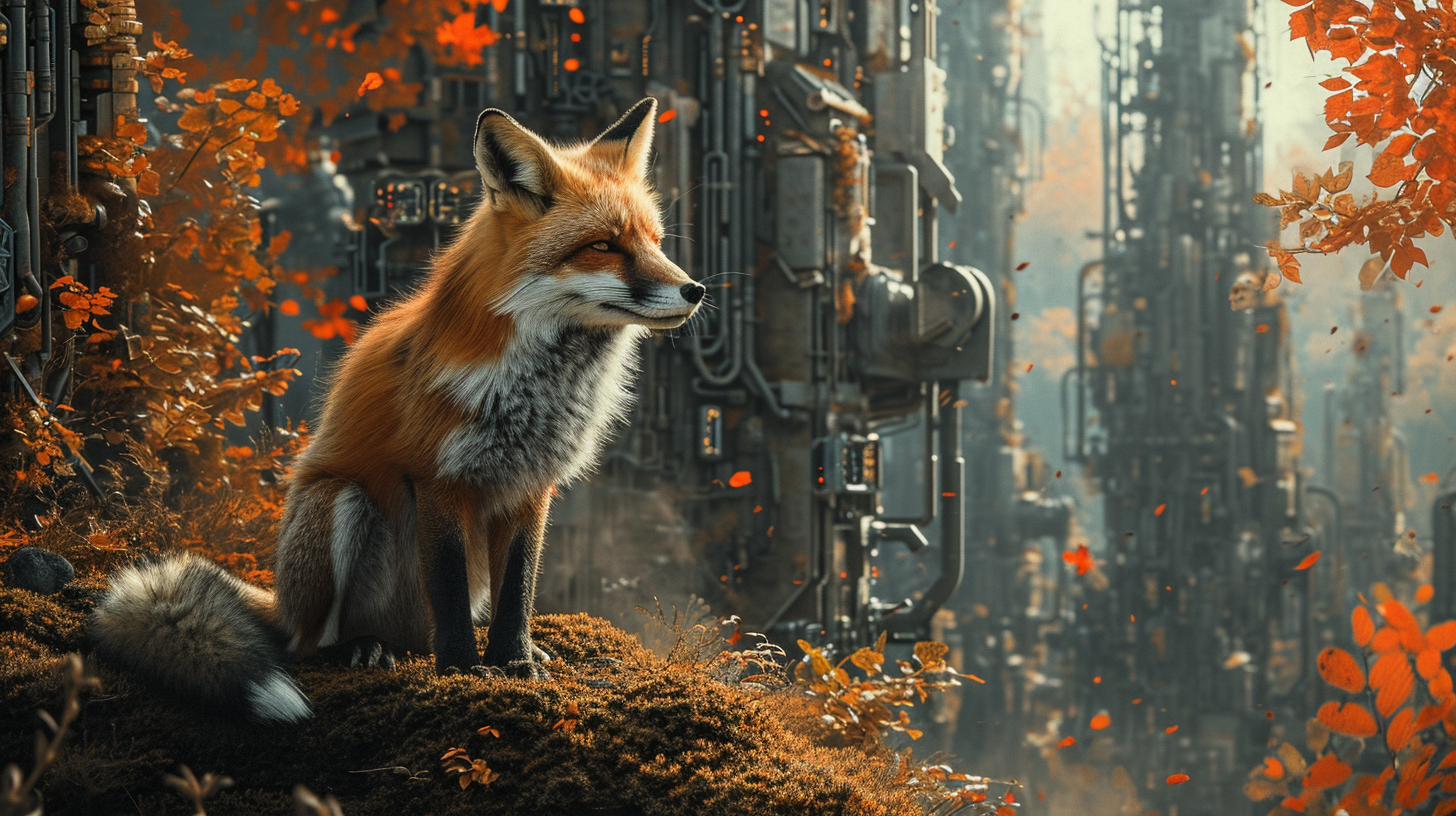 Cyberpunk fox in forest image