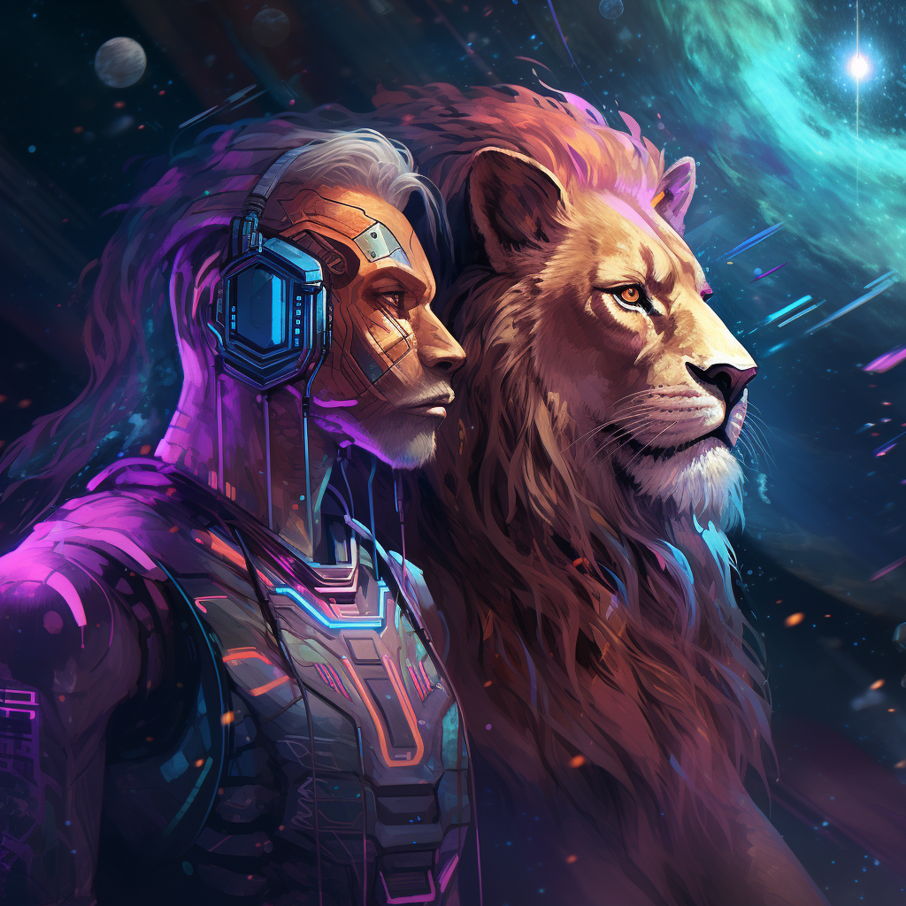 Majestic Cyberpunk Galaxy Lion and Lioness