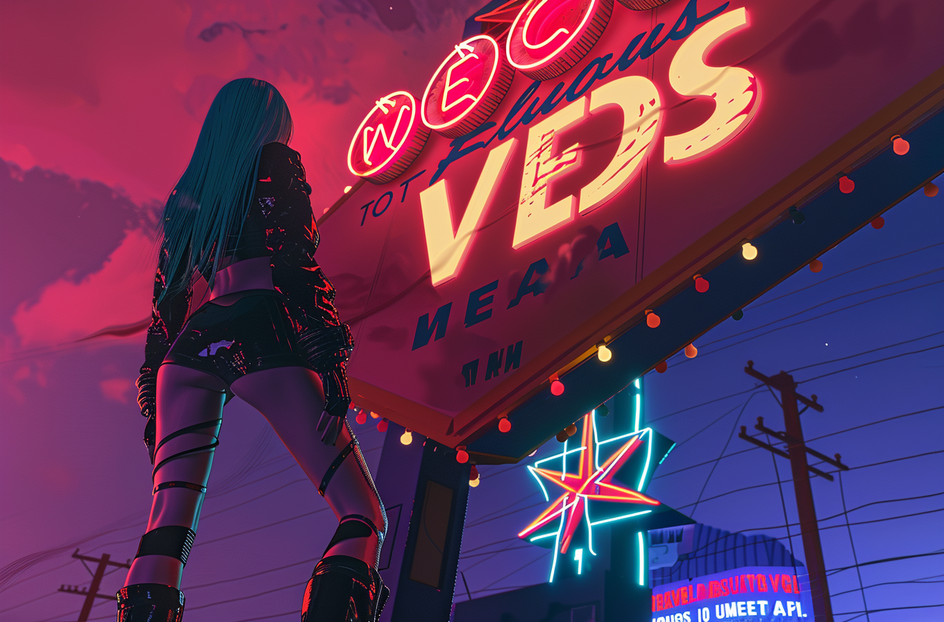 Cyberpunk girl with blue hair in boots