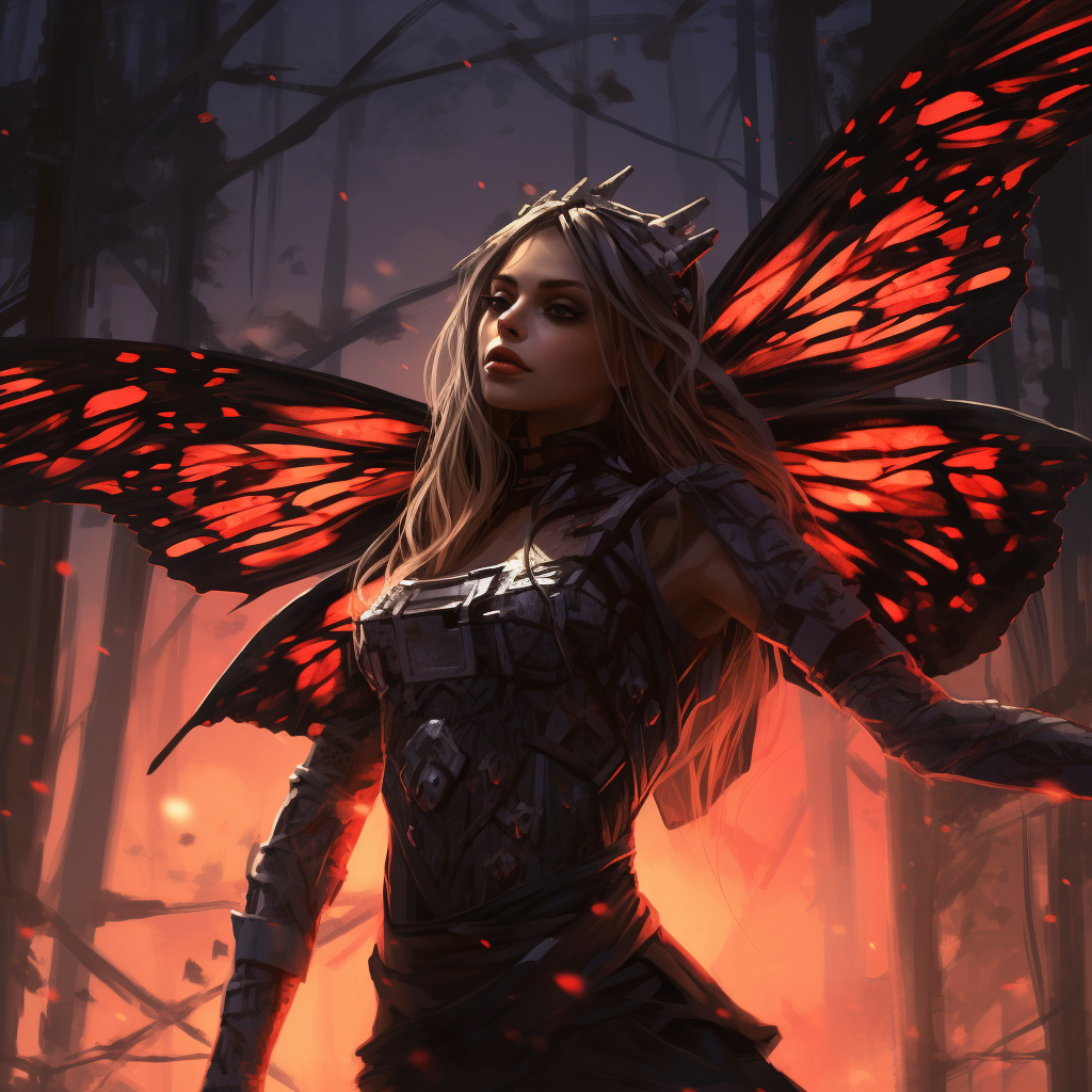 Beautiful girl with cyberpunk arms and butterfly wings