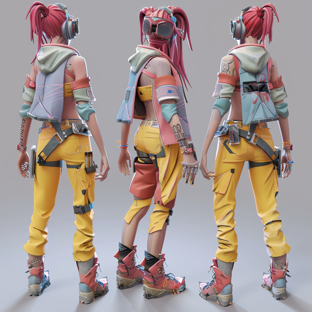 Cyberpunk girl character sheet turn model