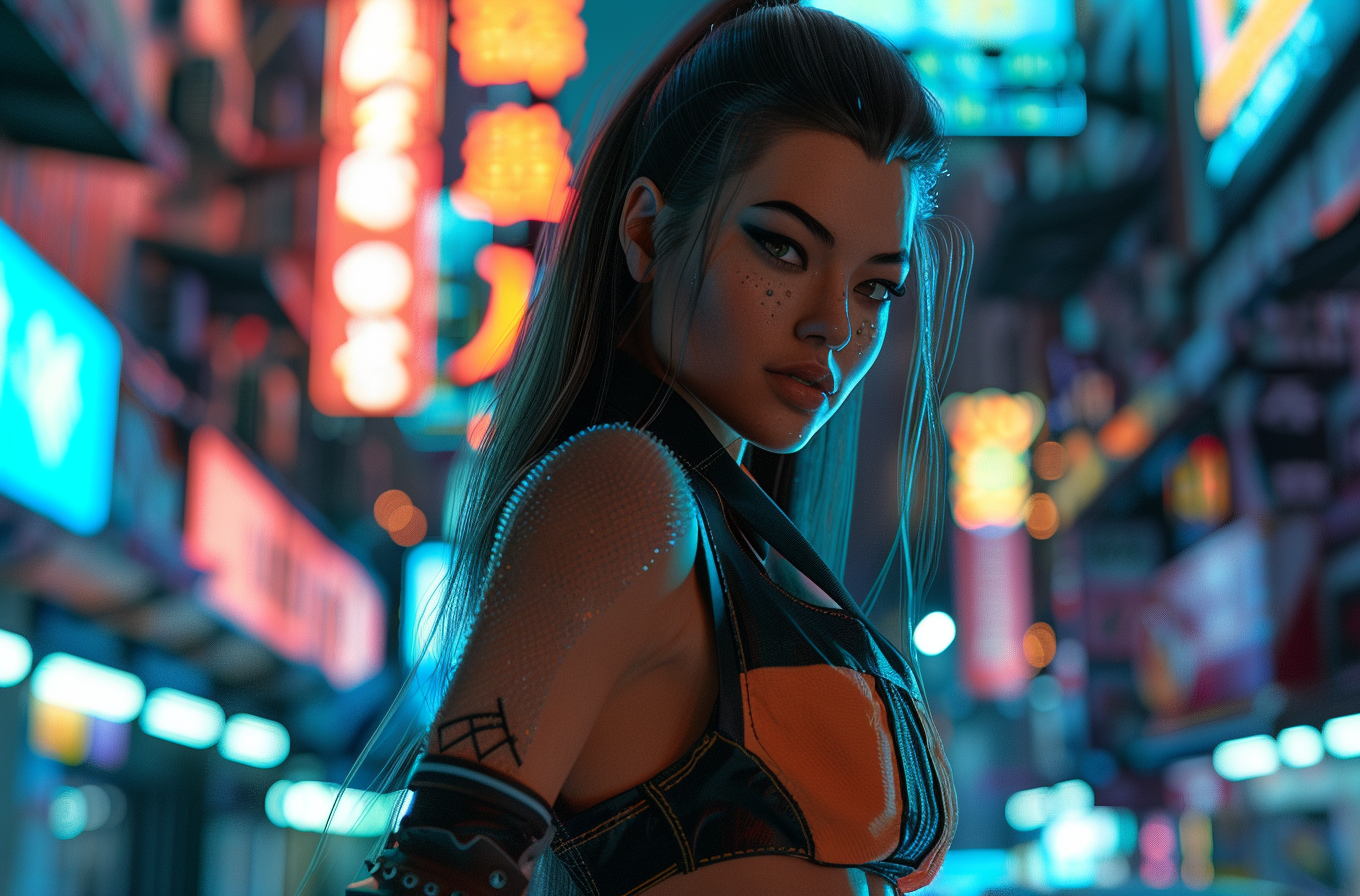 Cyberpunk girl on Fremont Street