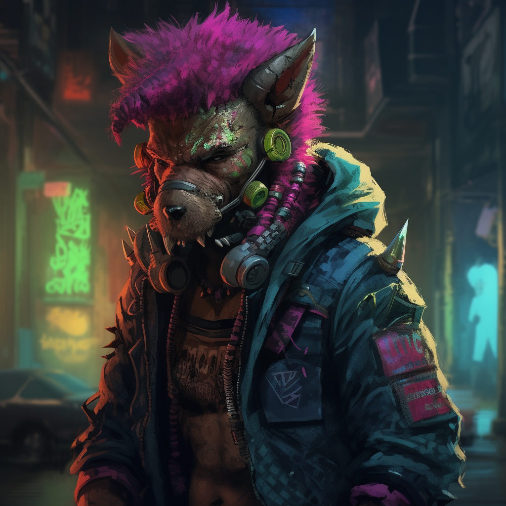 Cyberpunk Gnoll in Colorful Punk Outfit