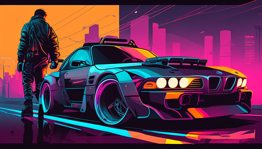 Cyberpunk GTA 5 BMW NFS Vector Illustration