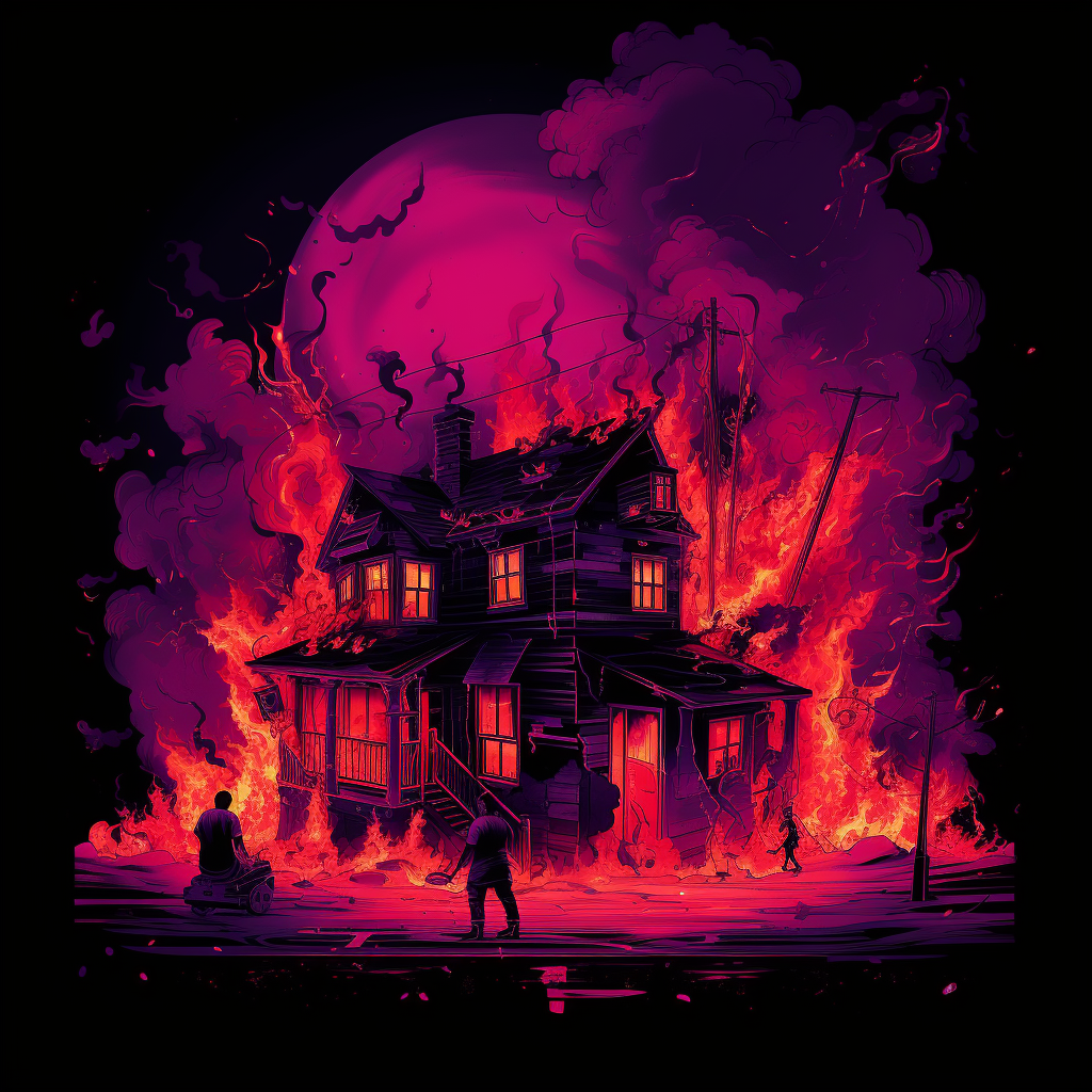 Small people trying to stop cyberpunk house fire