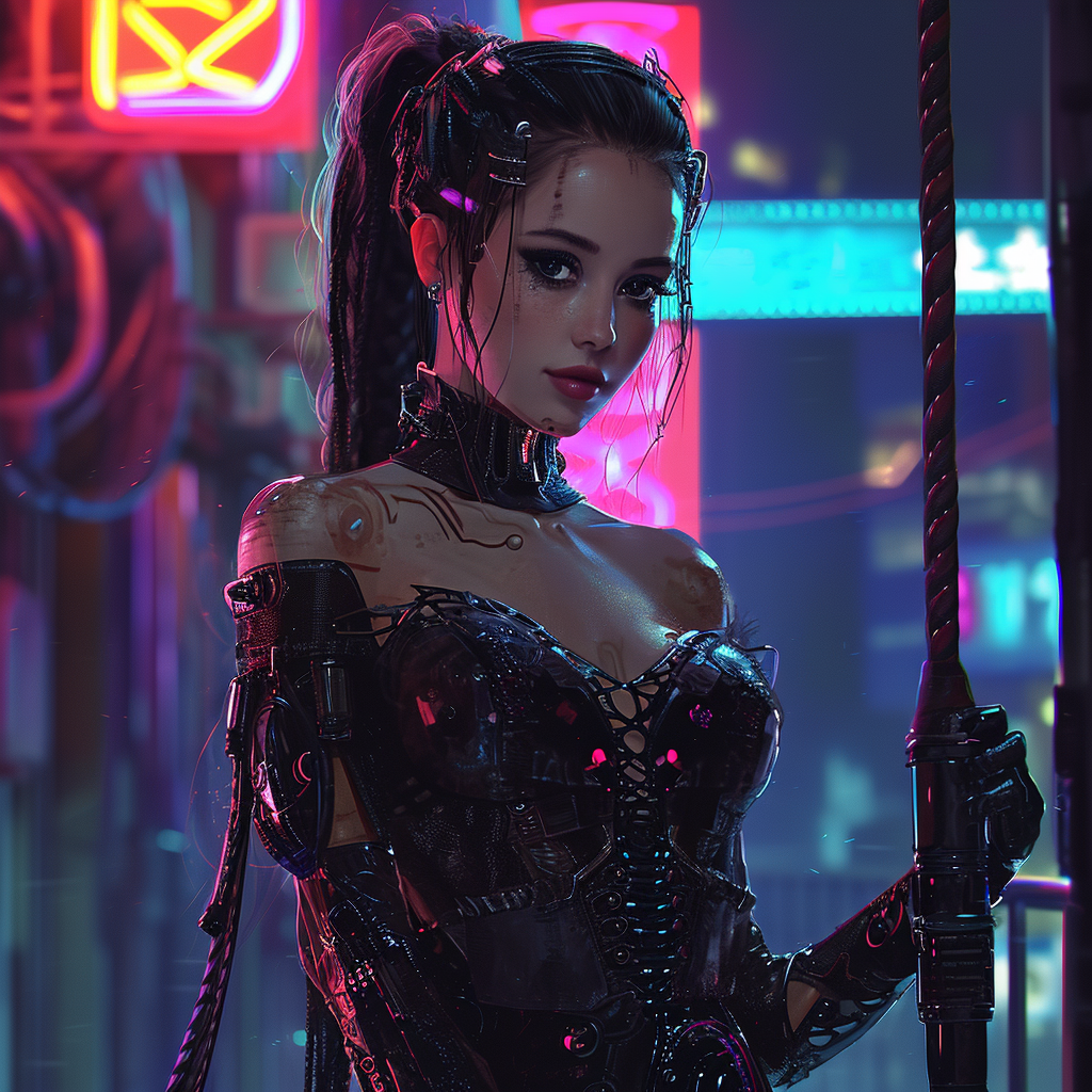 Cyberpunk lady in dress photo