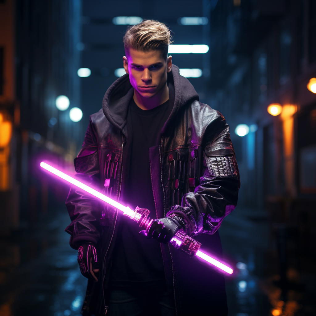 Cyberpunk lightsaber product promotion