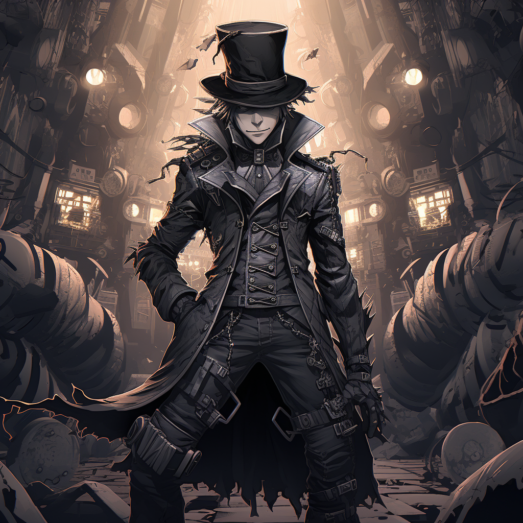 Full body view of Cyberpunk Mad Hatter