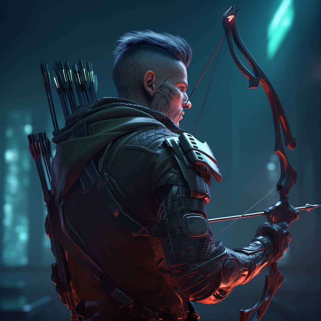 Cyberpunk male archer with bow