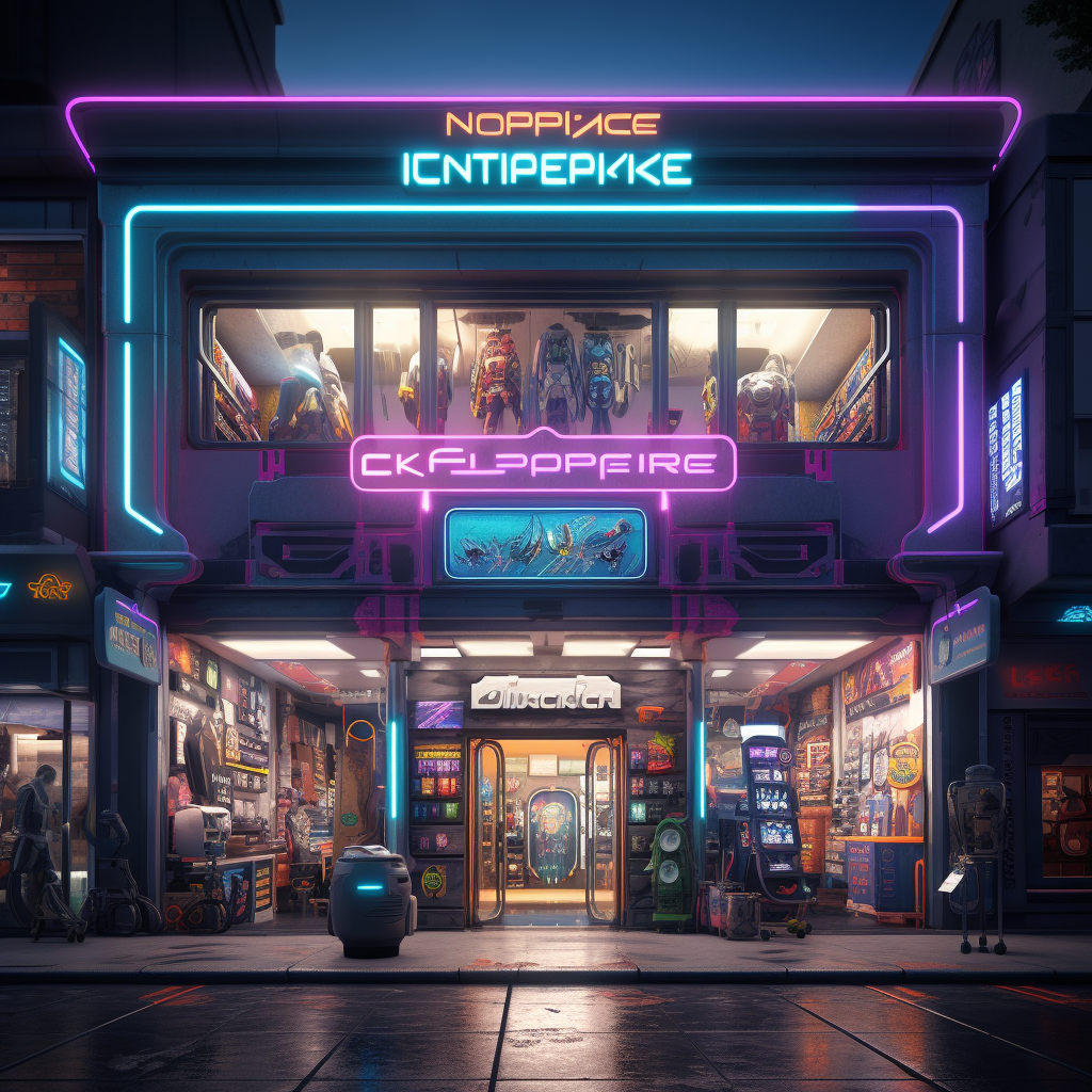 Cyberpunk marketplace with vibrant neon lights