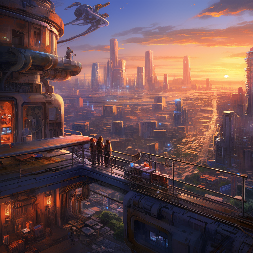 Cyberpunk Metropolis Sunset View