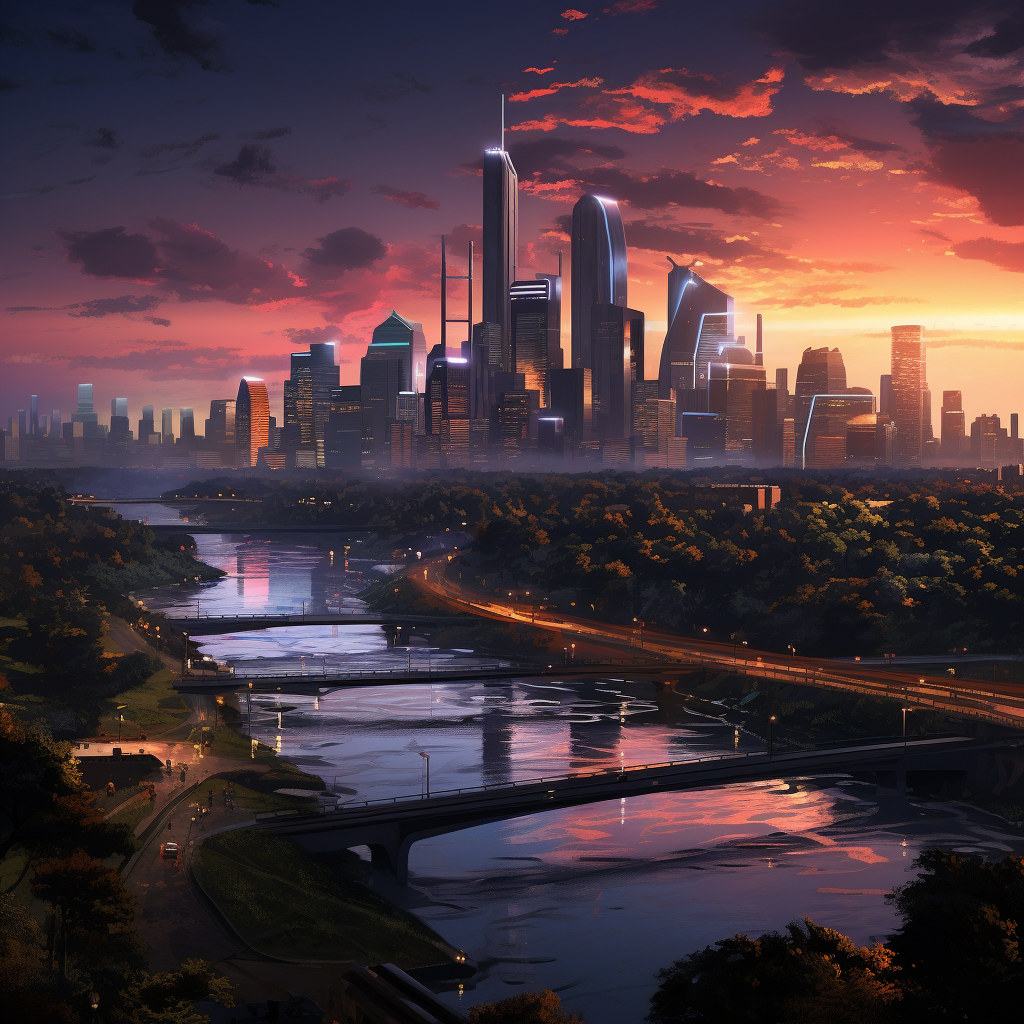 Futuristic depiction of Minneapolis skyline