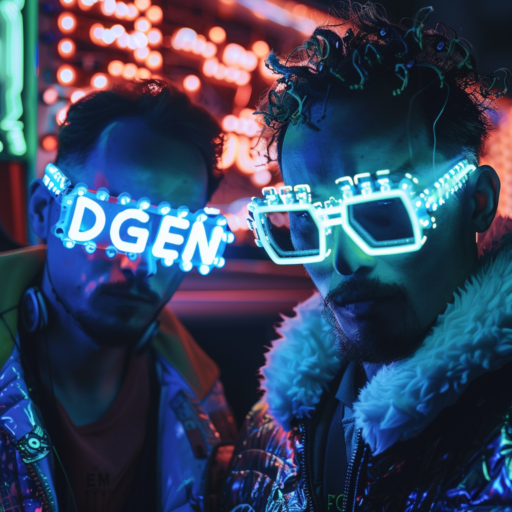 Two cyberpunk men neon glasses