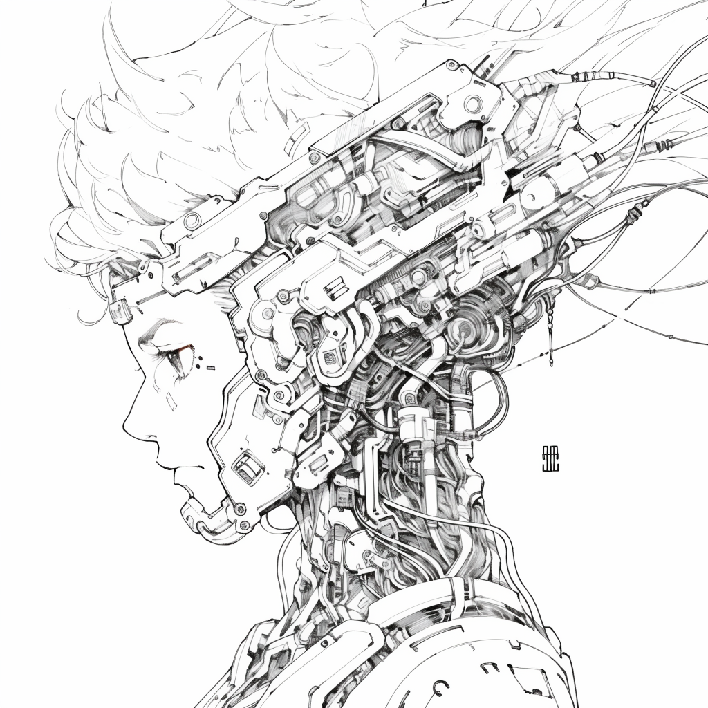 Cyberpunk samurai line art by Katsuhiro Otomo