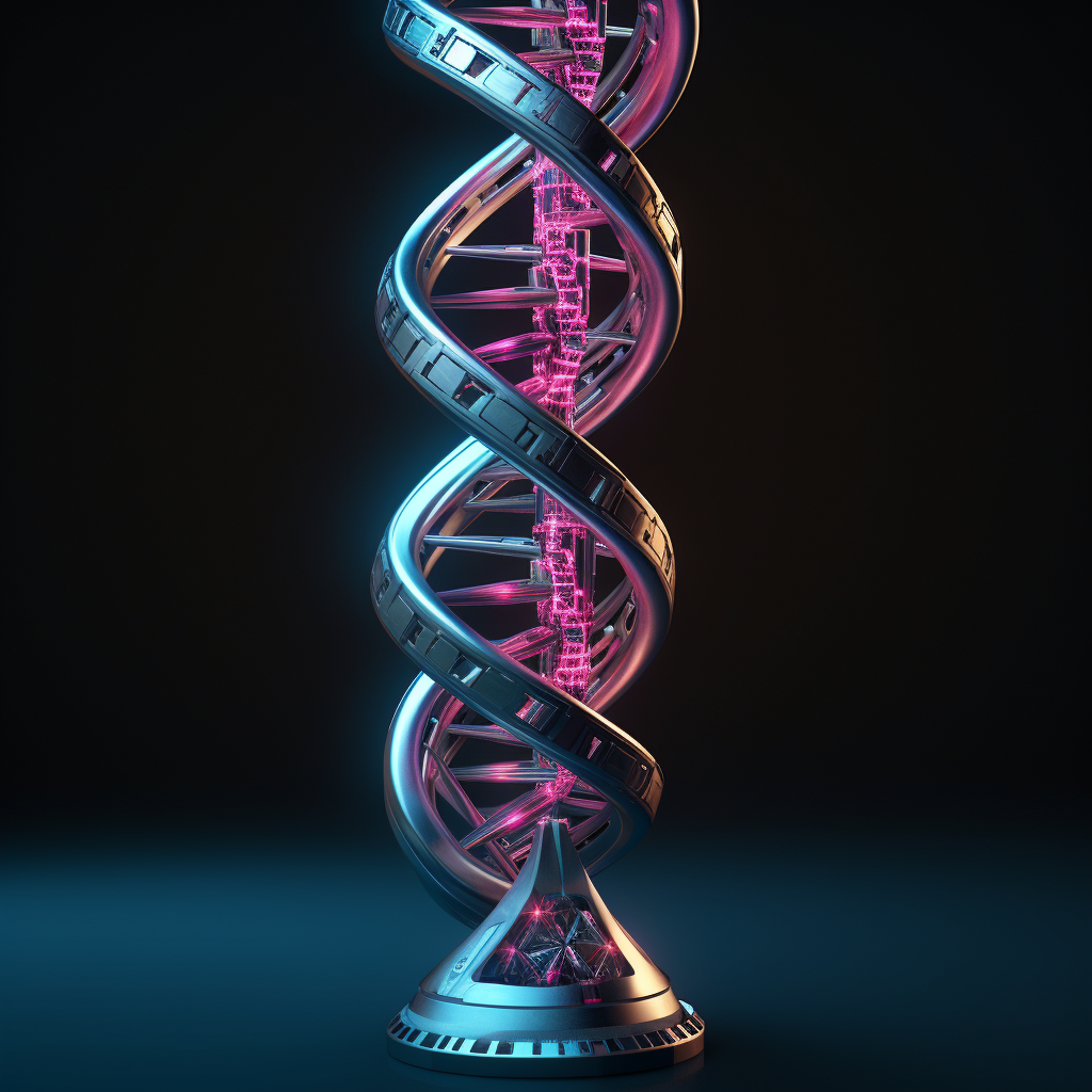 Silver Metal DNA Helix in Cyberpunk Style