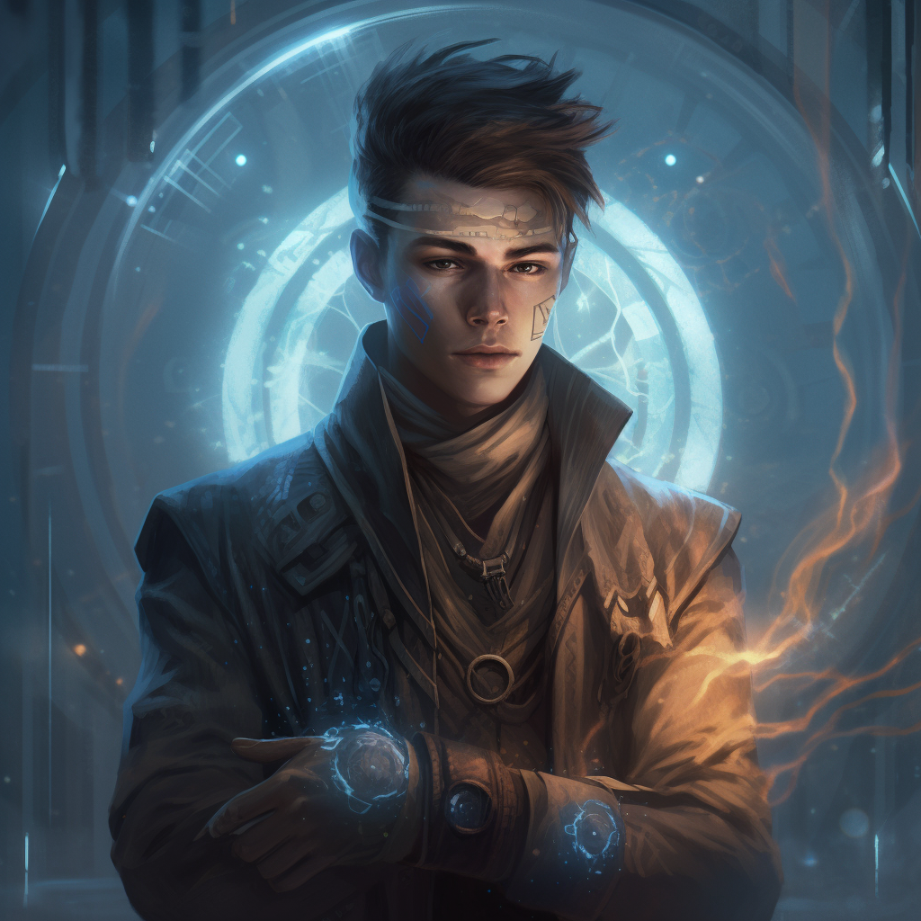 Young man manipulating time with cyberpunk influences