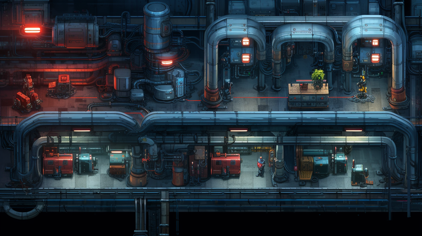 Futuristic train station in cyberpunk game