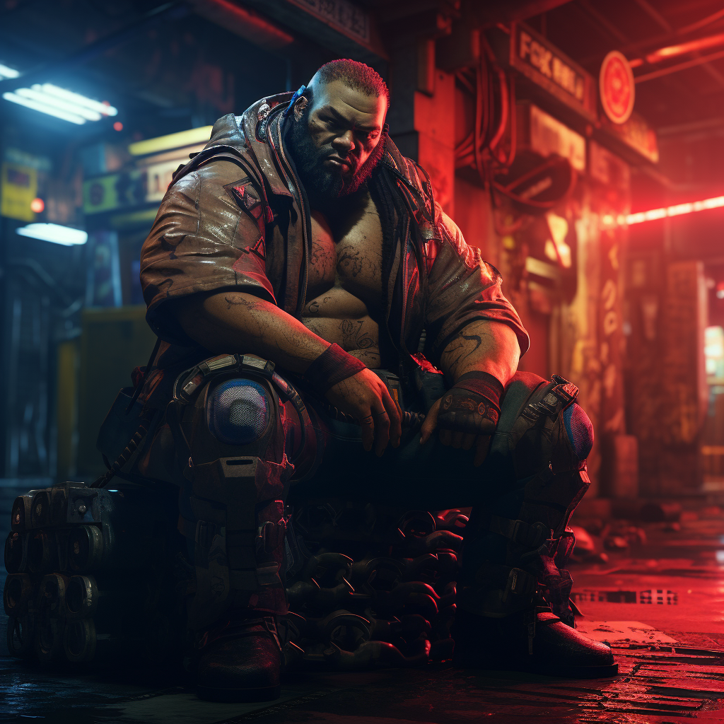 Cyberpunk underground pit fighter sumo wrestler