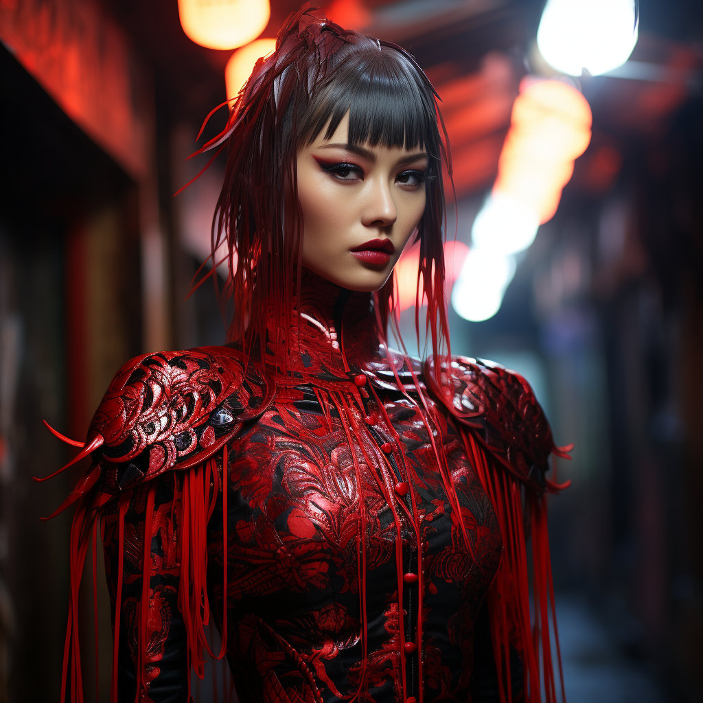 Cyberpunk vampiress in neon-lit shadows