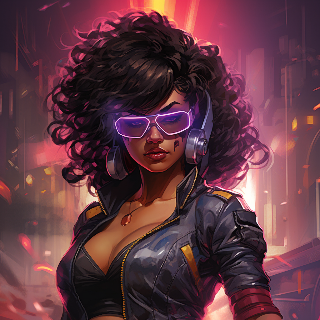 Cyberpunk video game character portrait by Joe Madureira