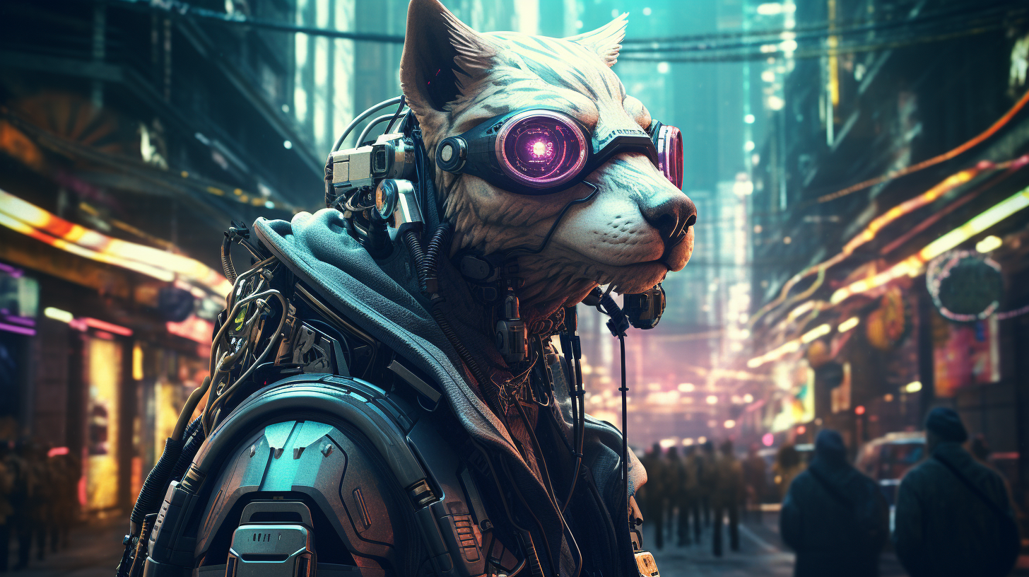 Anthropomorphic animals in cyberpunk city