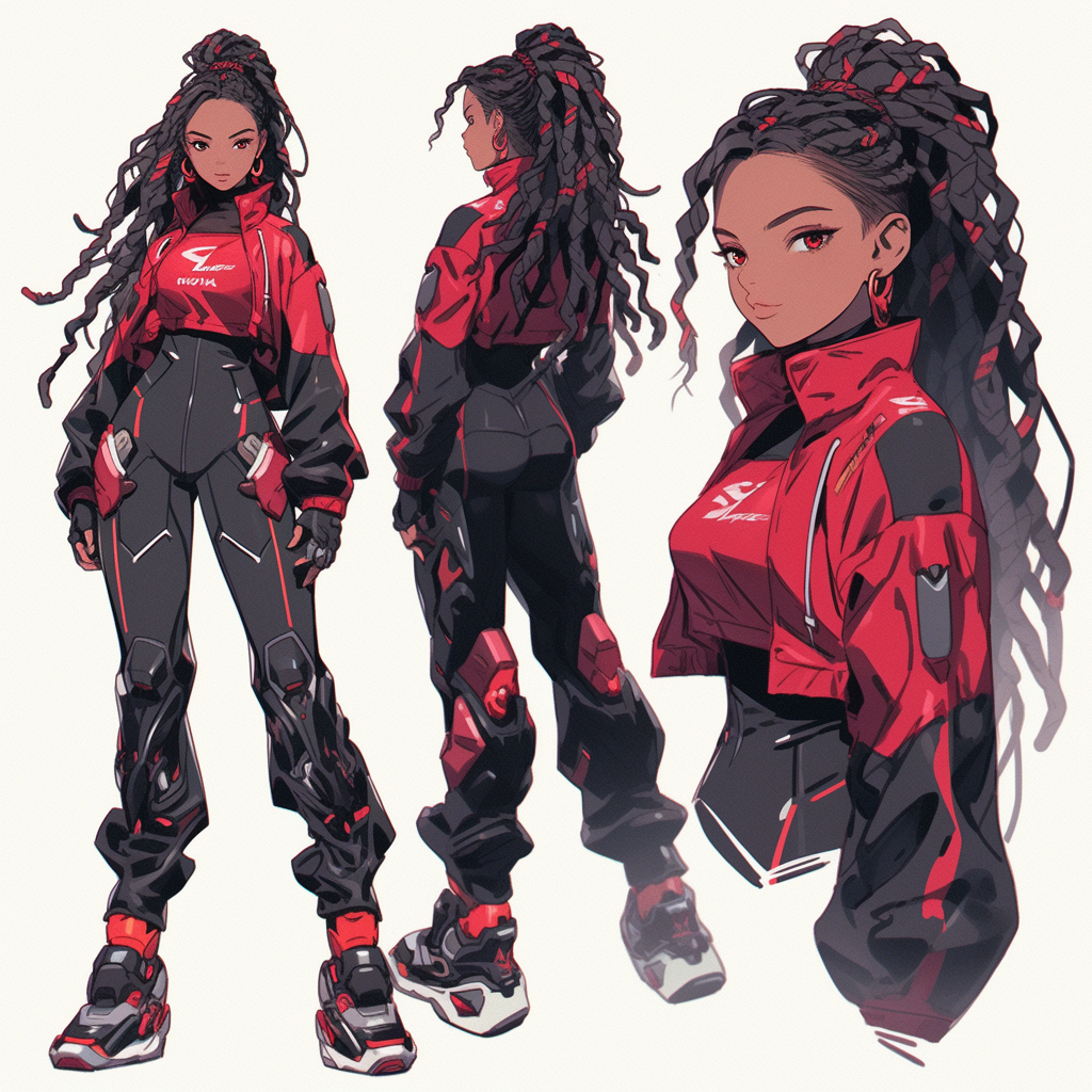 Illustration of black American girl Cyberpunk Spiderwoman