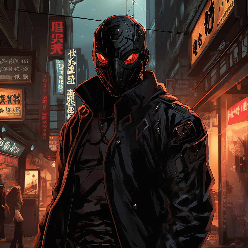 Dynamic pose of Cyberpunk Black Mask