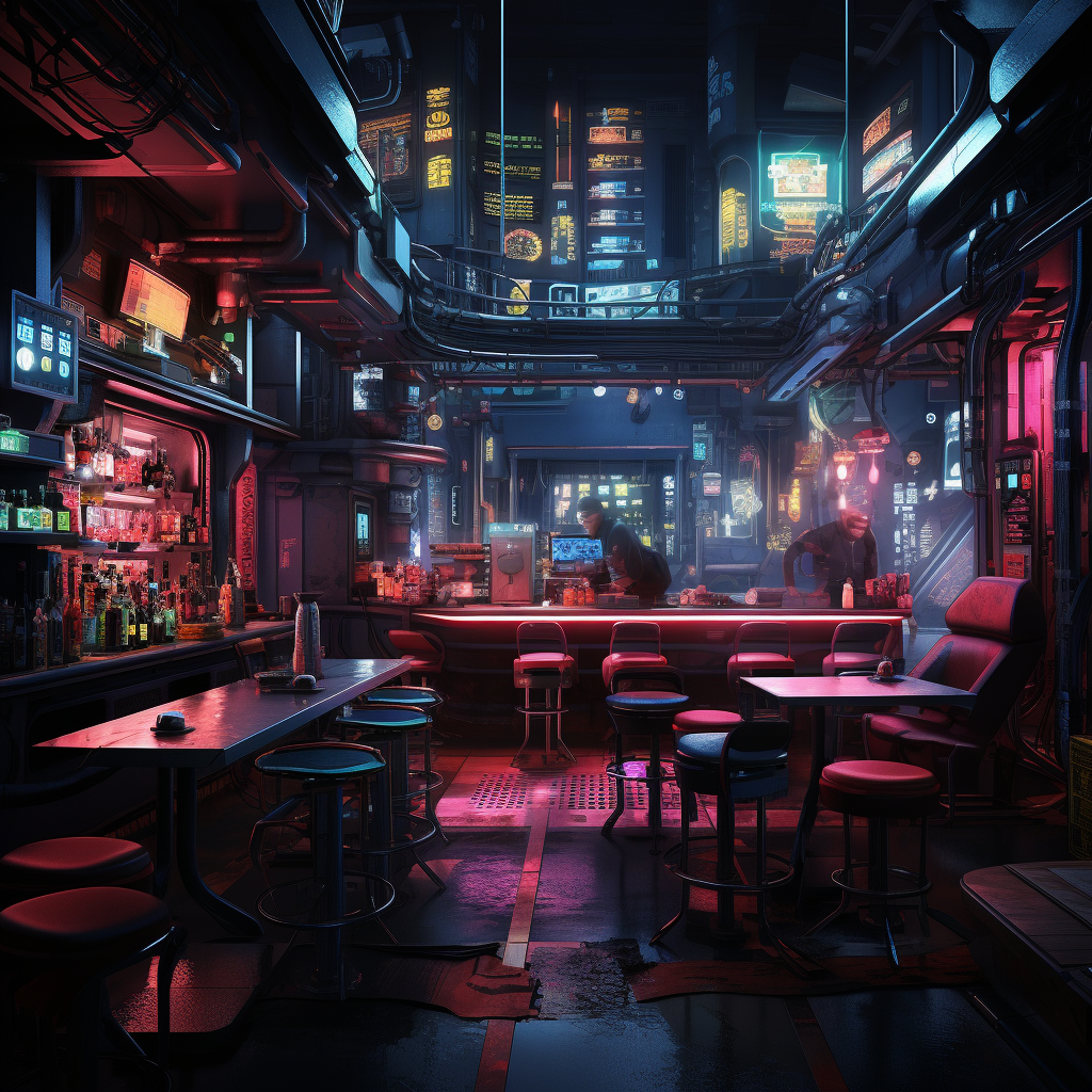 Cyberpunk cafe with neon lights