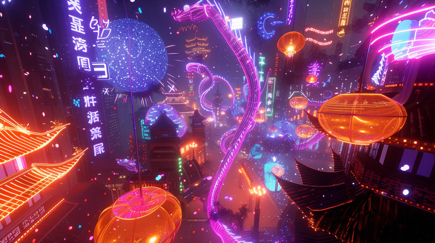 Cyberpunk City Chinese New Year Neon Dragons