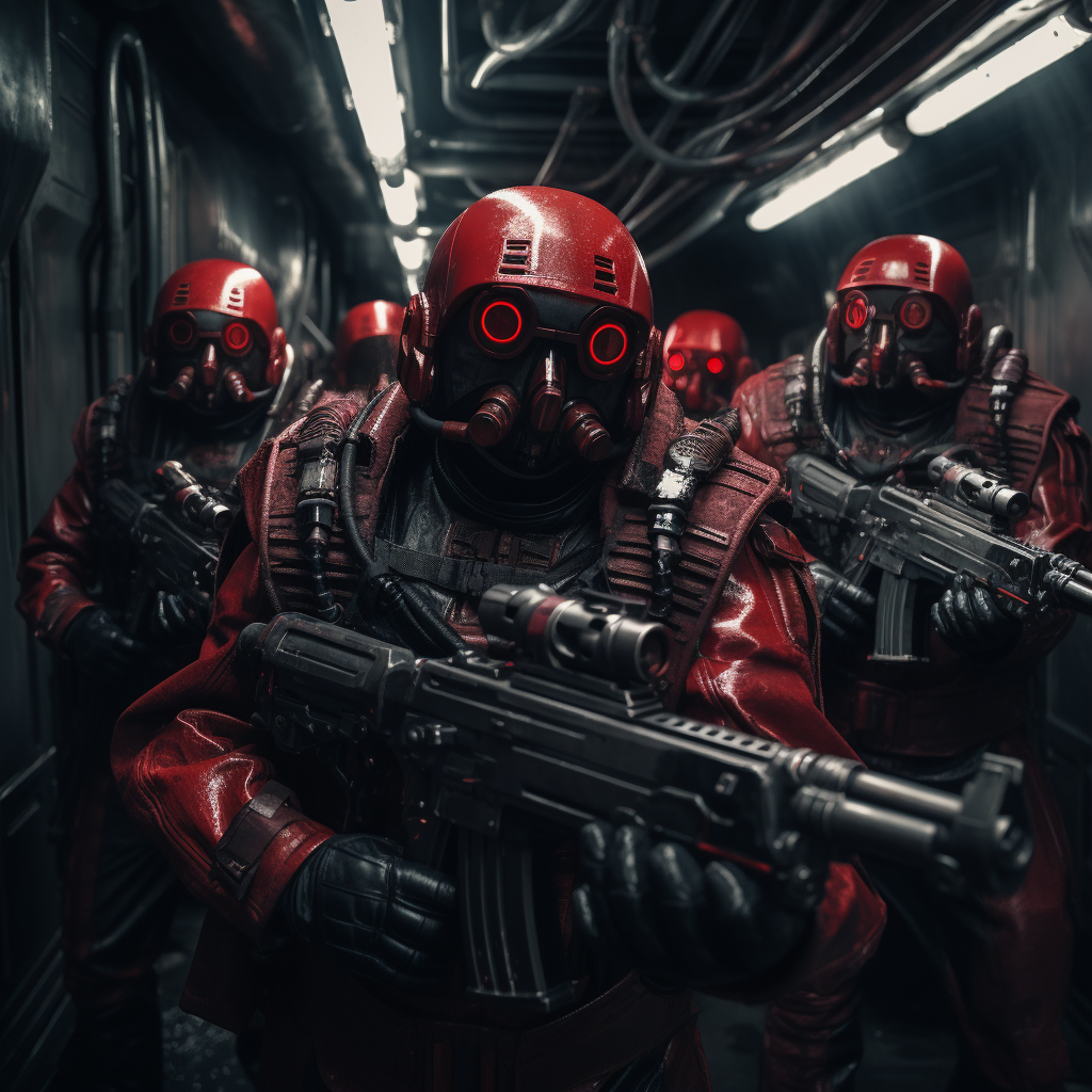 Cyberpunk Crimson Guard Assaut Cyborgs Firing Heavy Weapons