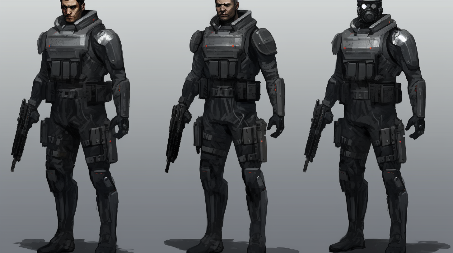 Sketches of cyberpunk dystopian police officer