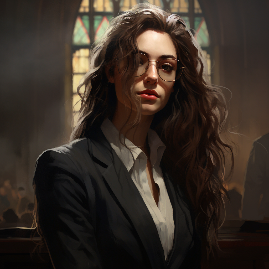 Image of cyberpunk female lawyer with brown hair