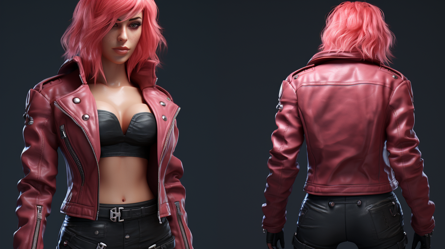 Stylish cyberpunk girl with pink hair and red jacket