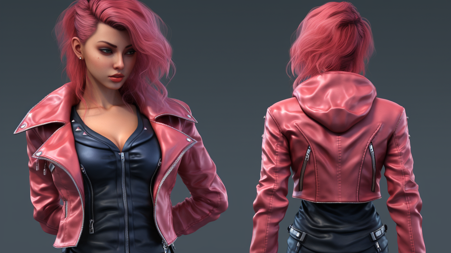Cyberpunk female with pink hair and red leather jacket