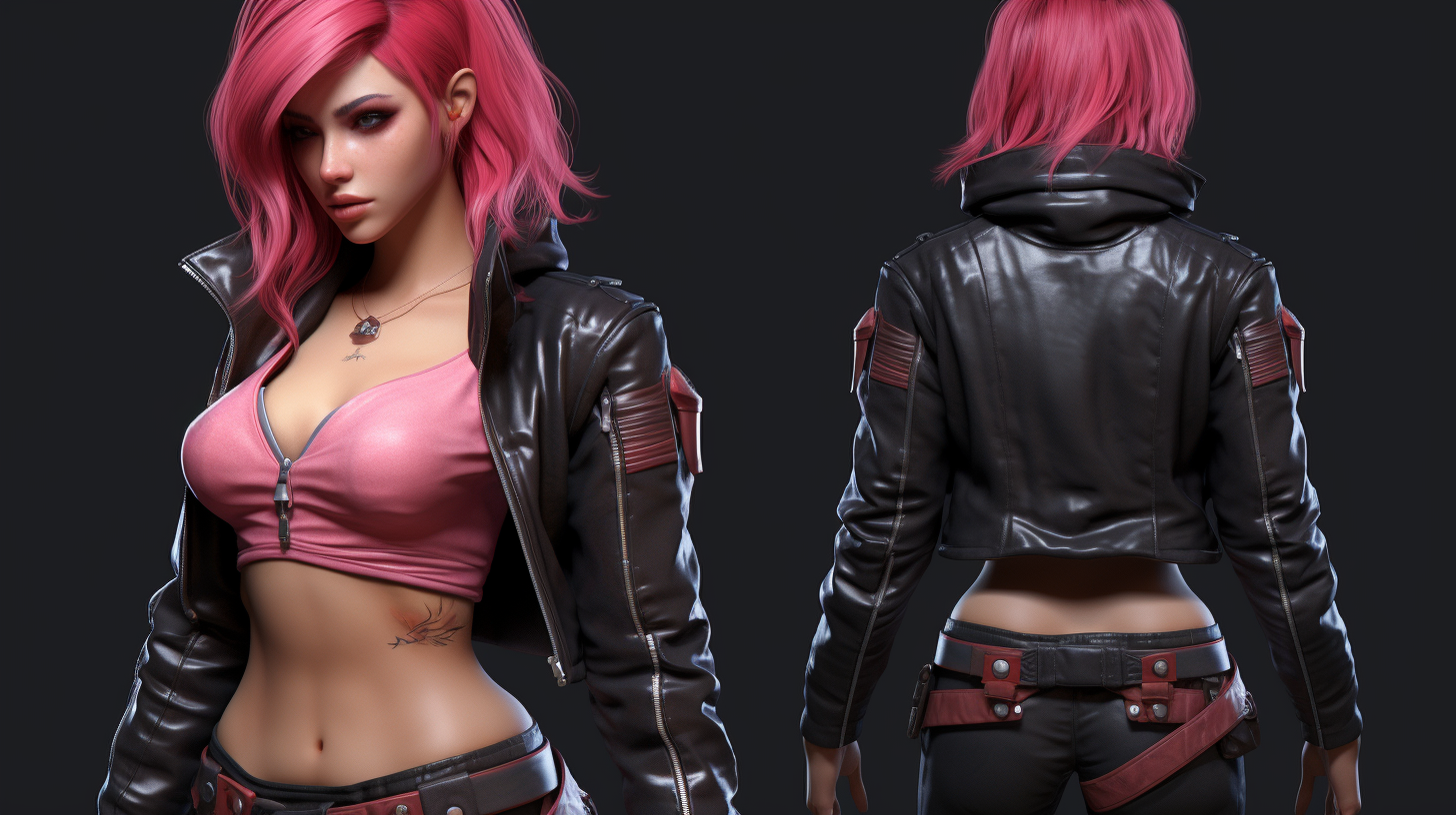 Stylish cyberpunk woman in red leather jacket