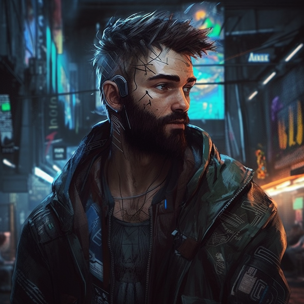 Cyberpunk male with hot beard