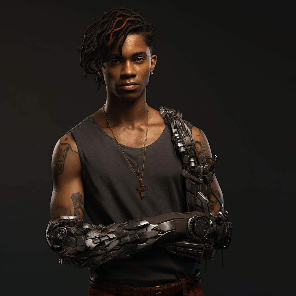 Cyberpunk male with a metal arm