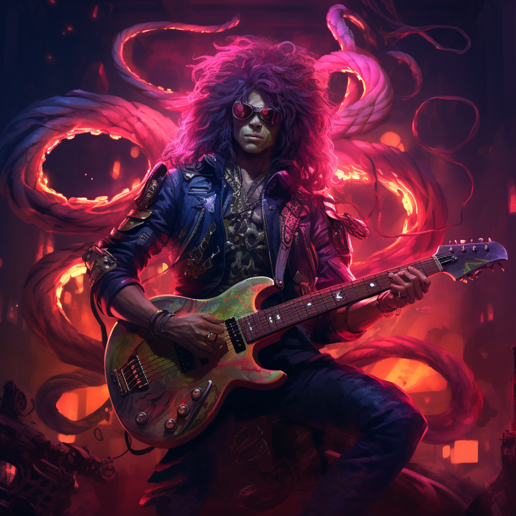 Cyberpunk Medusa Snake with Arms DND Gritty Guitarist