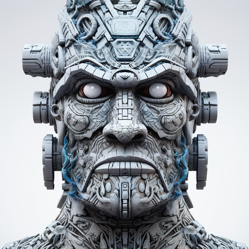 Detailed cyberpunk Moai statue illustration