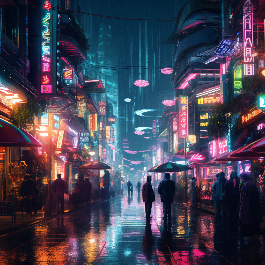 Netrunner in Cyberpunk Neon Rainy Street