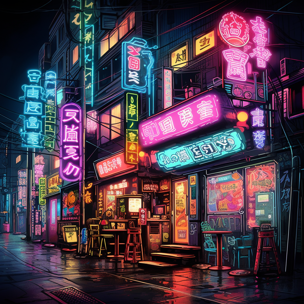 Cyberpunk robot club in Neon Tokyo