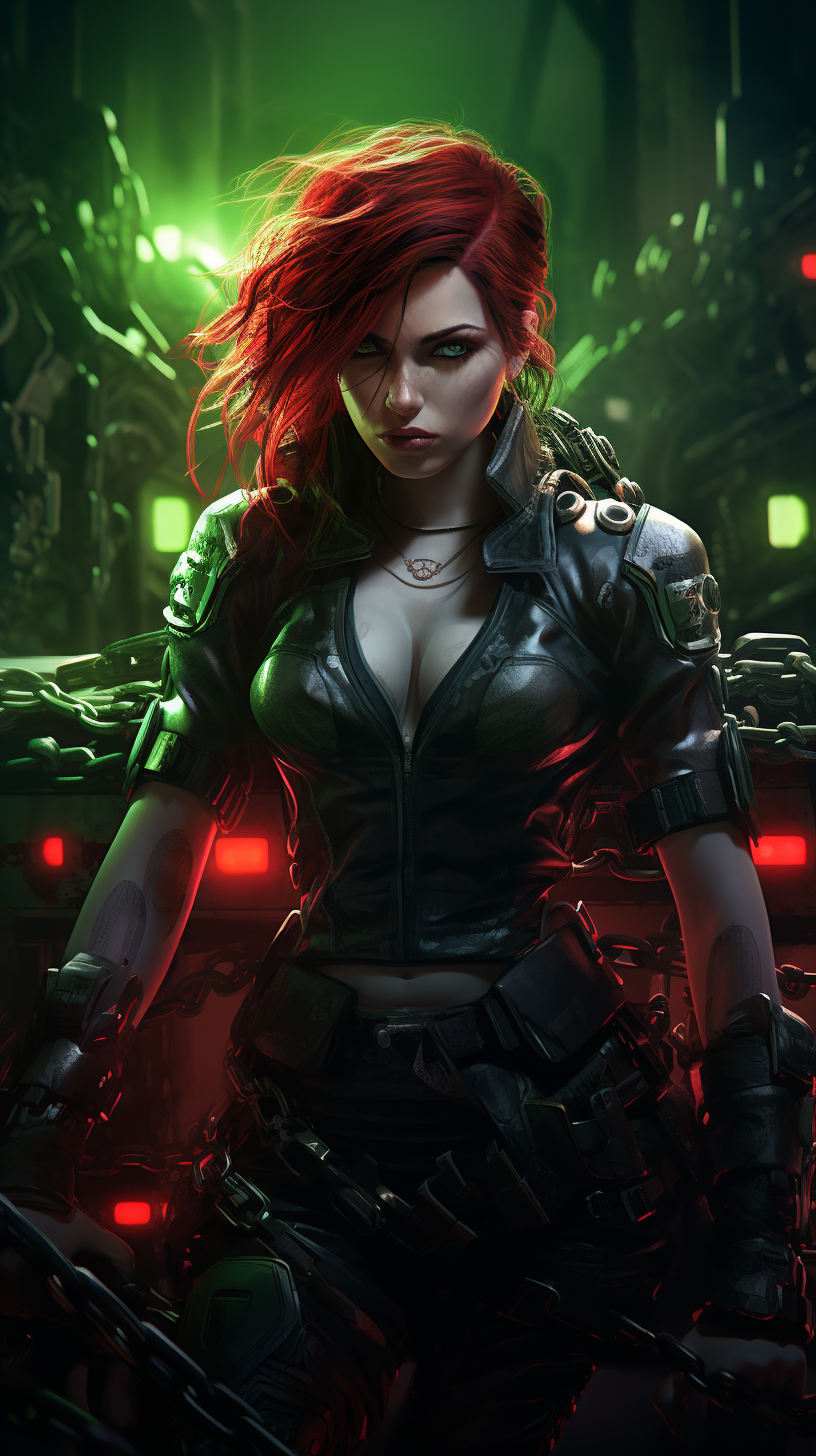 Cyberpunk Technician Girl with Dragon Tattoos