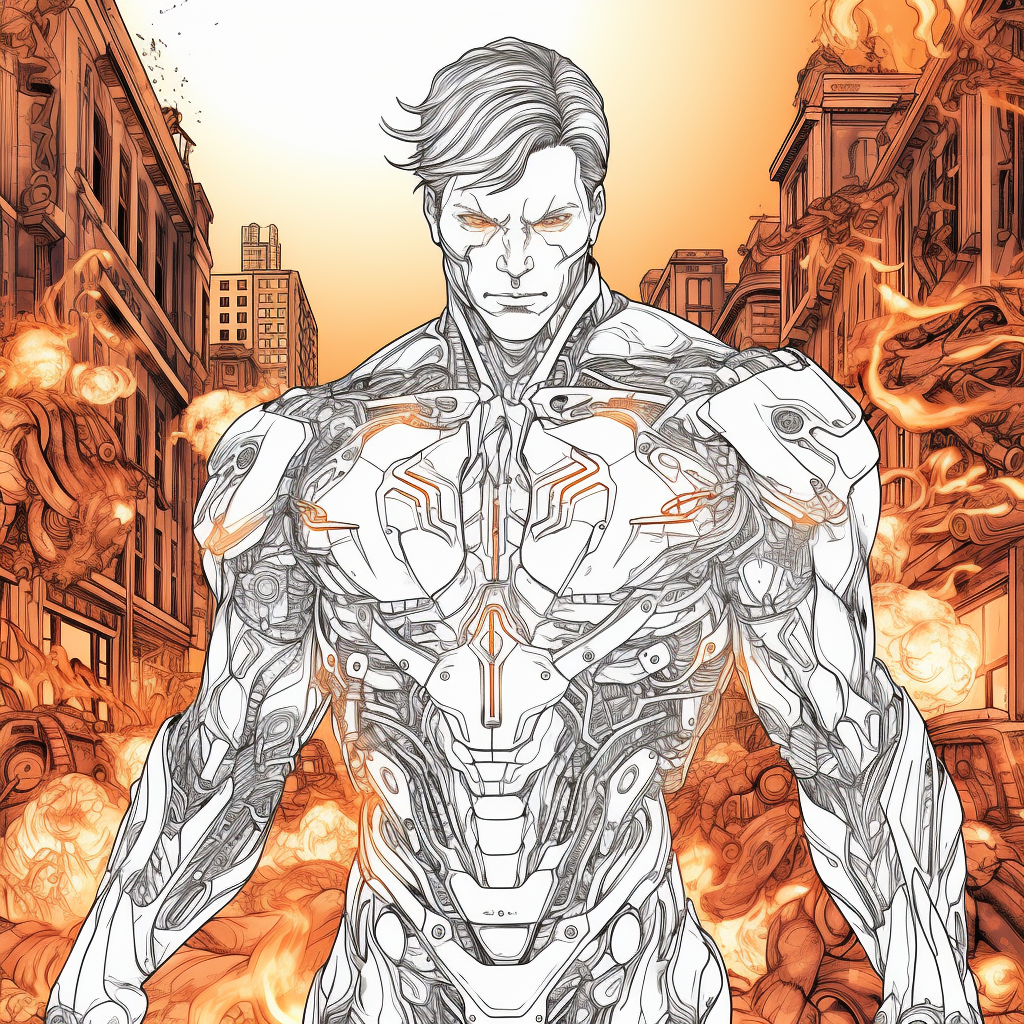 Cyborg in Flames and Rubble