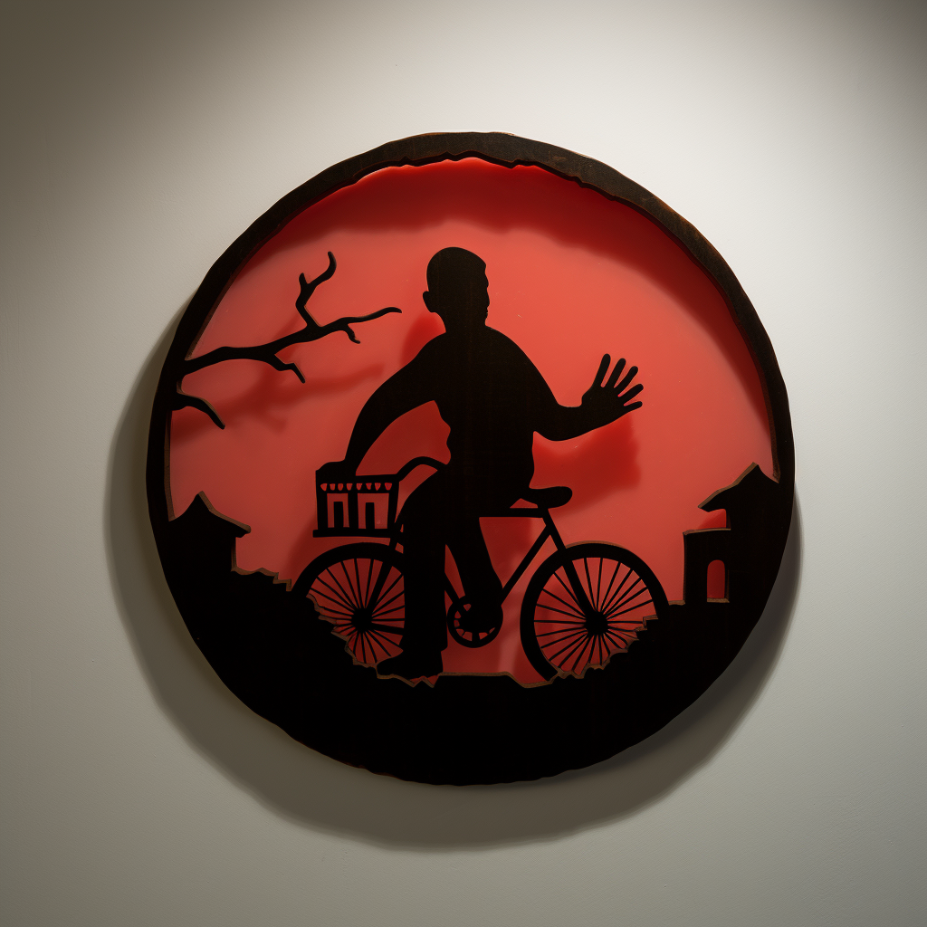 Cyclist sign in Chinese shadow puppets