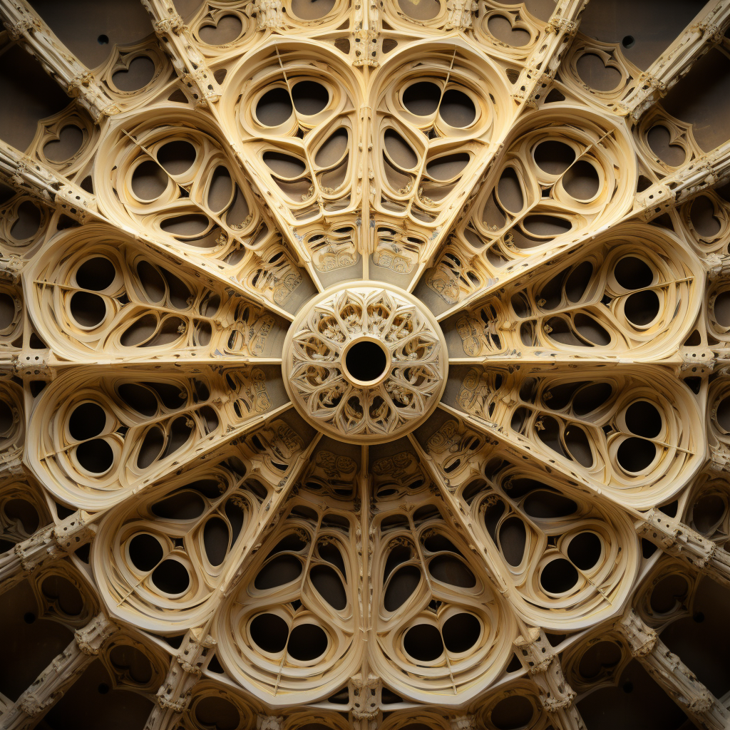 Cymatic shapes in ornate cathedral ceiling