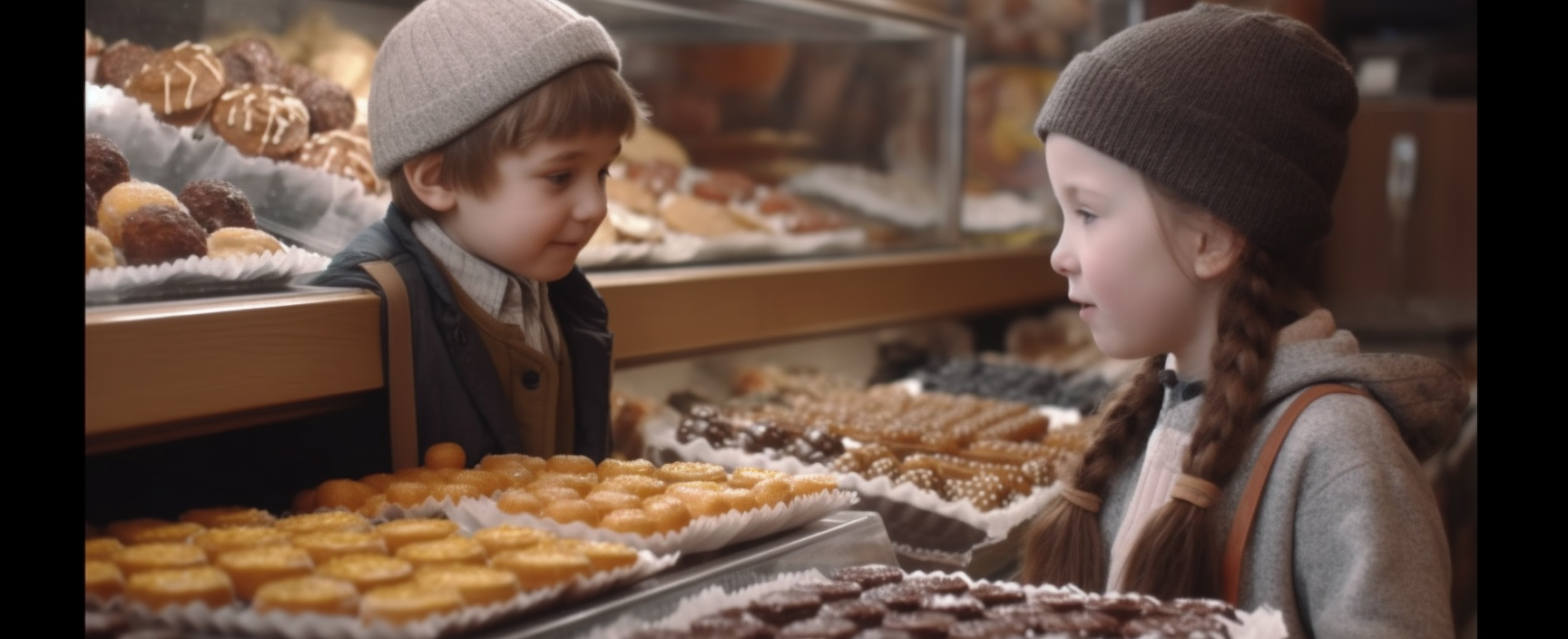 Two children buying delicious trdelník at a Czech bakery