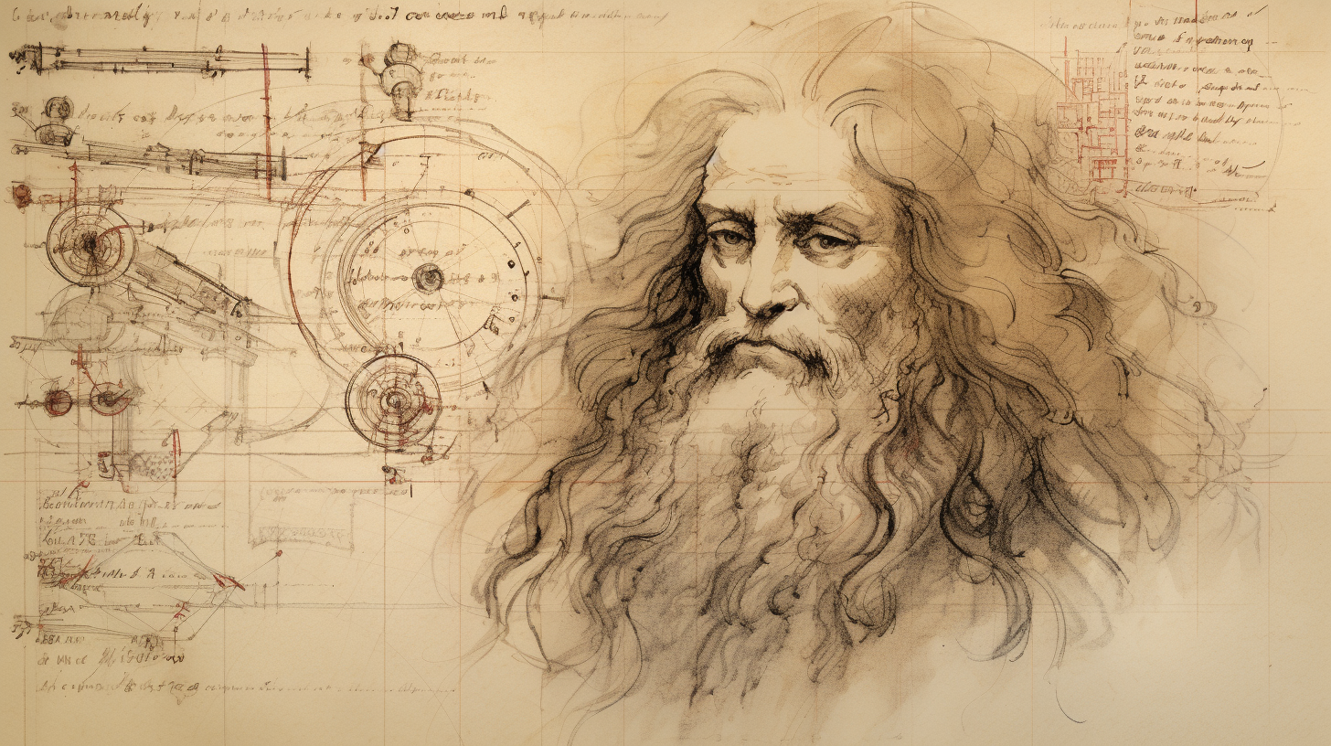 Leonardo da Vinci sketch with digital process timeline